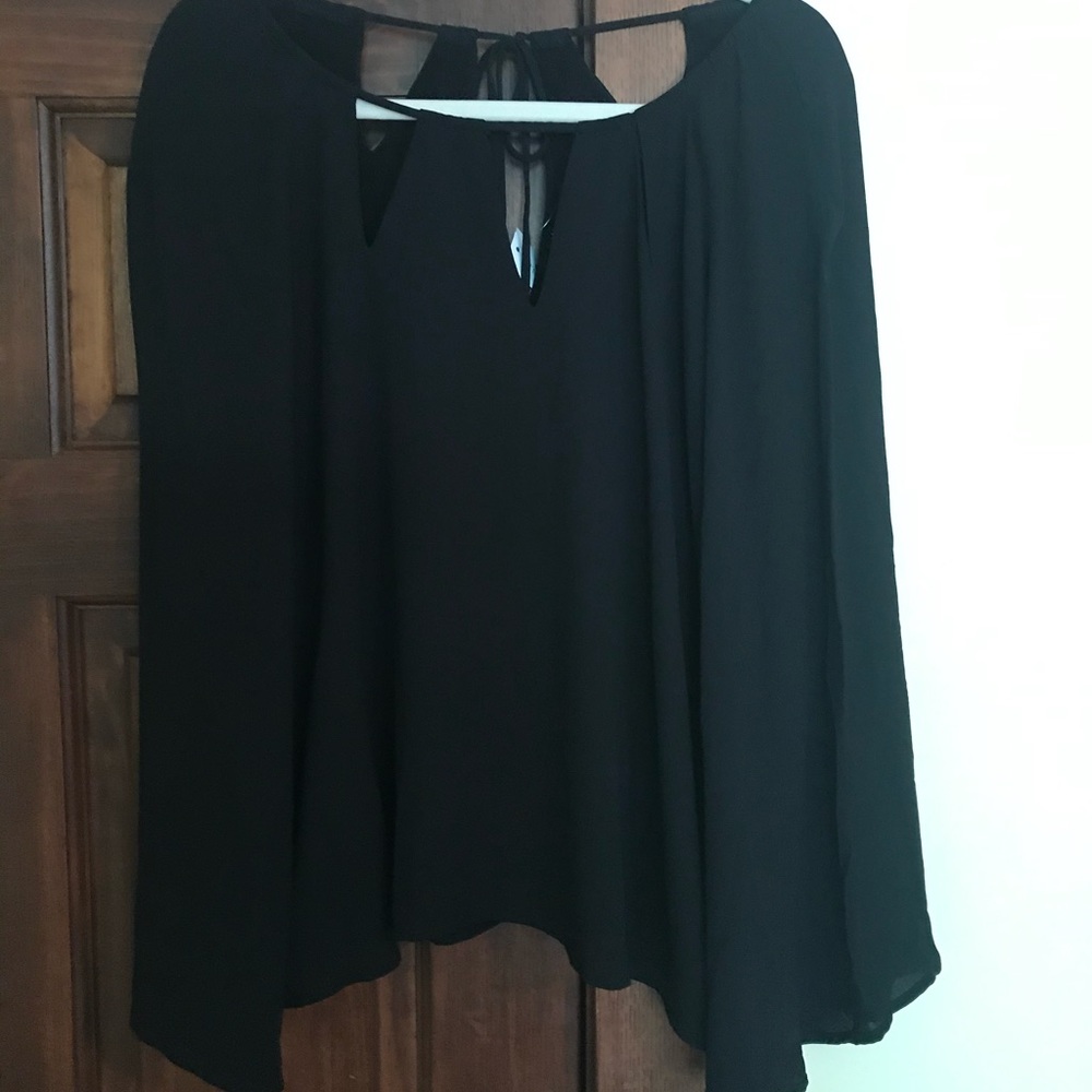 Black cutout neck blouse